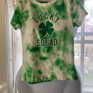 Green Tie-Dye Lucky Squad Kids Tee Celebrate St Patrick’s Day XS 4-5